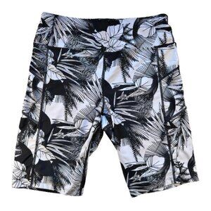 Coolibar UPF 50+ High Rise Black and White Floral Biker / Swim Shorts
